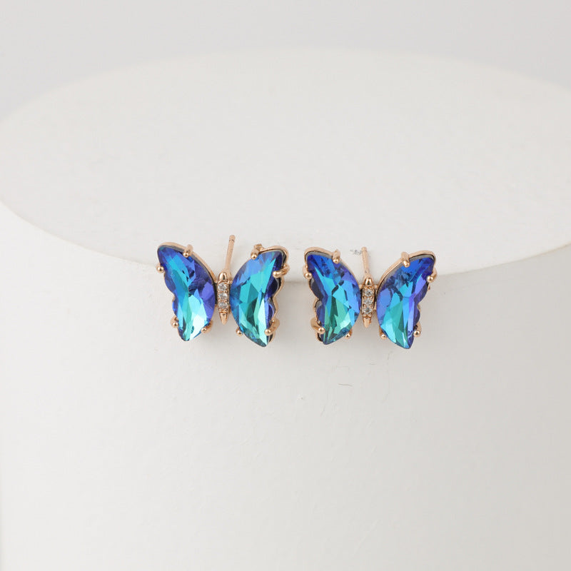 Fashion Iridescent Glass Butterfly Copper Earrings