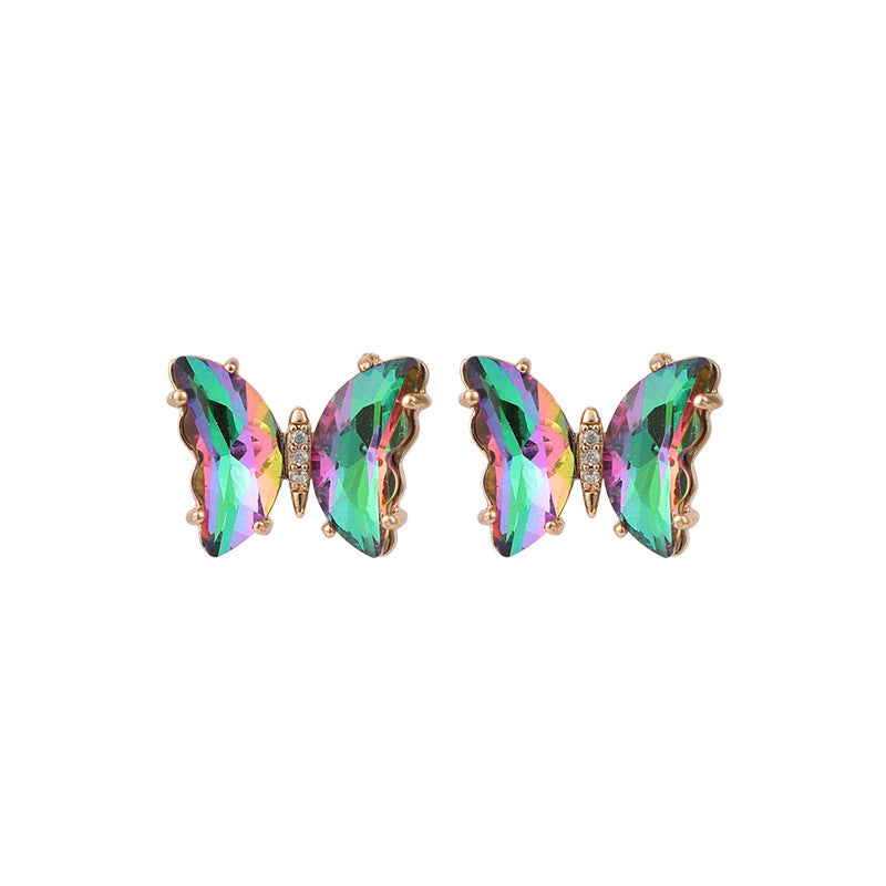 Fashion Iridescent Glass Butterfly Copper Earrings