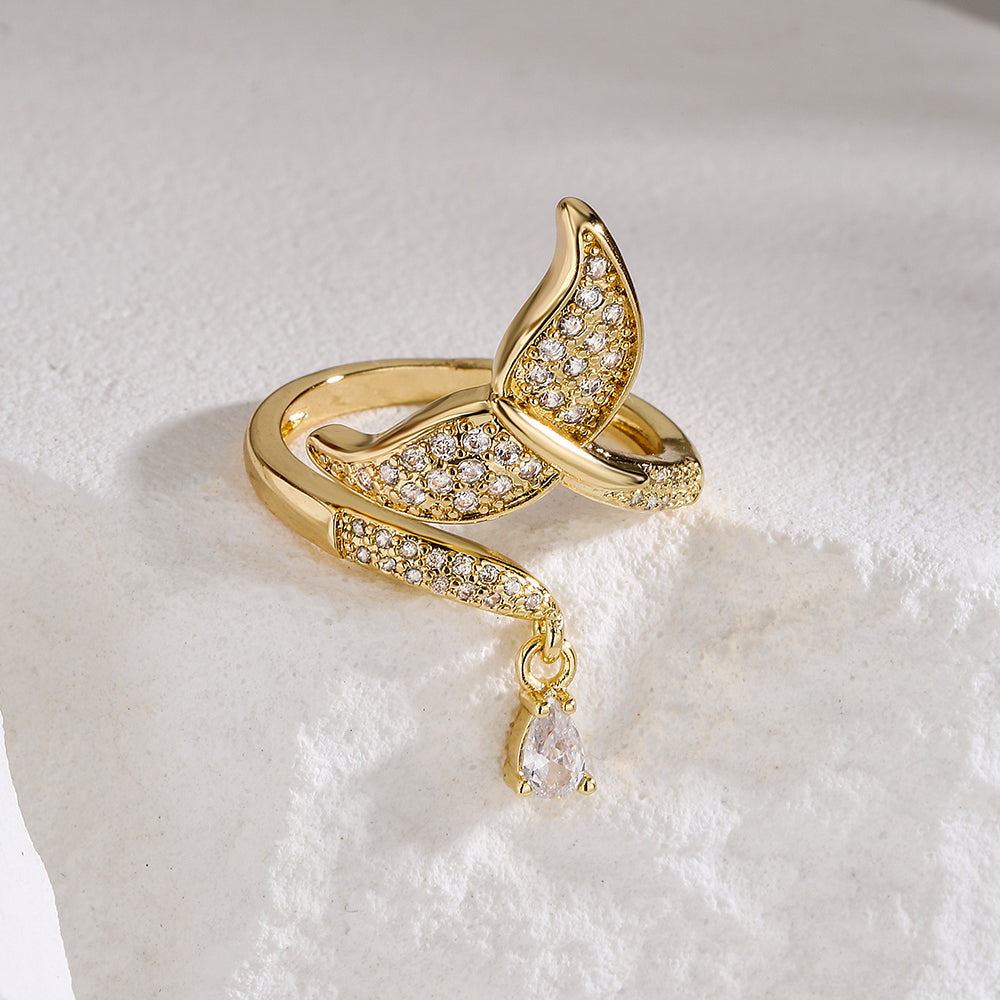 Fashion Geometric Butterfly Zircon Gold Plated Open Ring