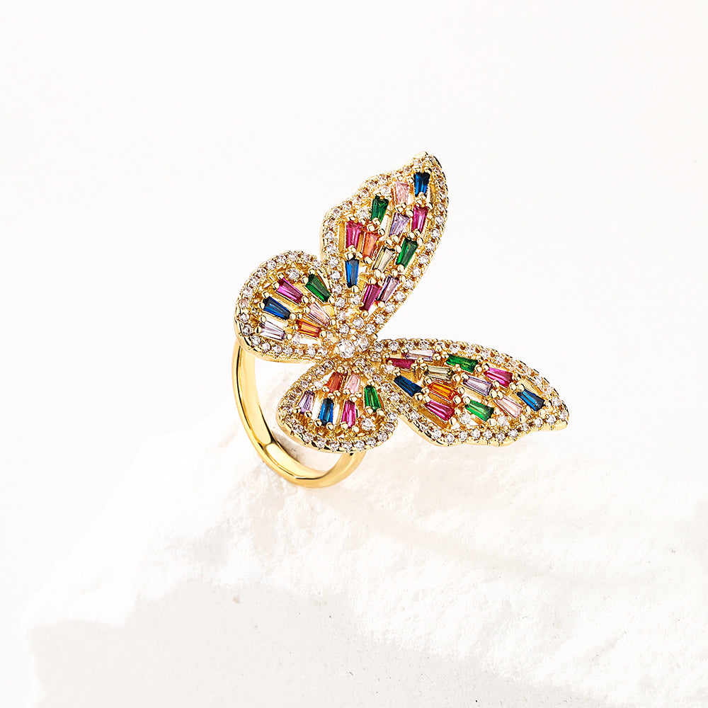 Elegant Butterfly Zircon Gold Plated Copper Ring