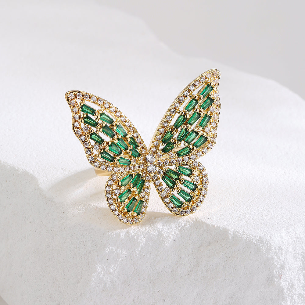 Elegant Butterfly Zircon Gold Plated Copper Ring