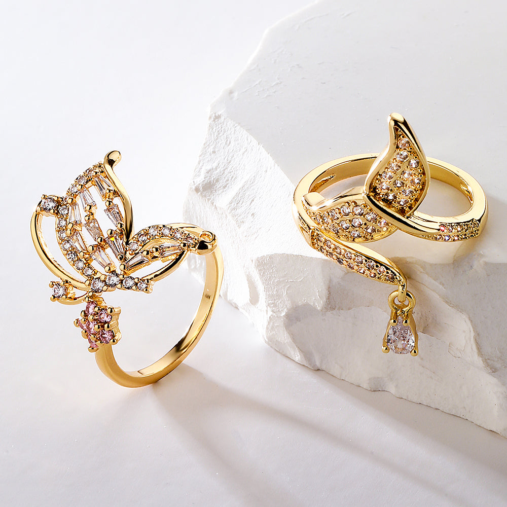 Fashion Geometric Butterfly Zircon Gold Plated Open Ring