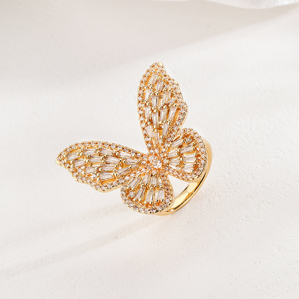 Elegant Butterfly Zircon Gold Plated Copper Ring