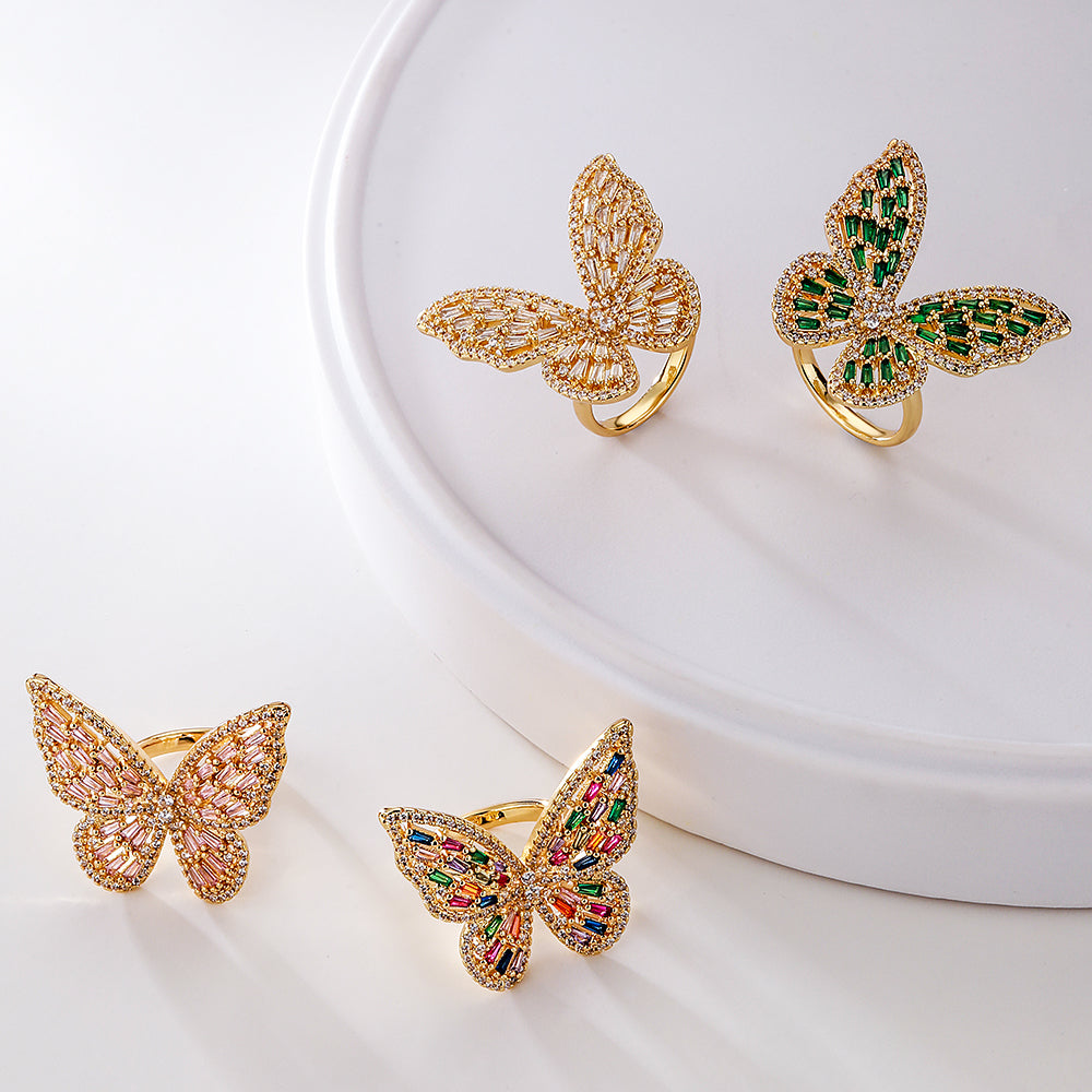 Elegant Butterfly Zircon Gold Plated Copper Ring