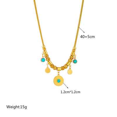 Fashion Butterfly Titanium Steel Pearl Plating Inlay Artificial Gemstones Turquoise Pendant Necklace 1 Piece