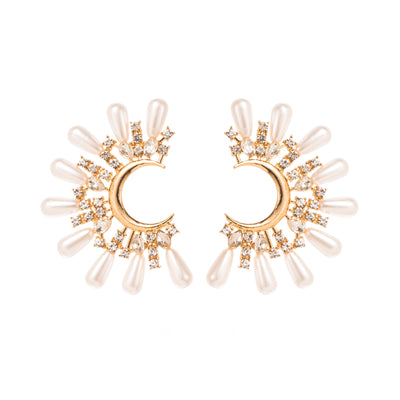 Fashion C Shape Pearl Zircon Alloy Ear Studs