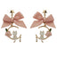 Fashion Cat Bow Knot Pink Enamel Pearl Drop Earrings with S925 Silver Needle