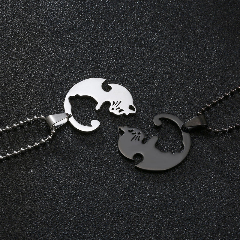 Fashion Cat Titanium Steel Pendant Necklace for Couples