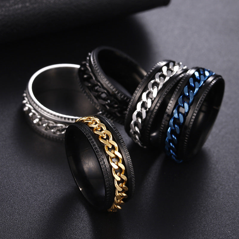 Fashion Chain Rotating Stainless Steel Stress Relief Ring for Men - Multiple Colors Available