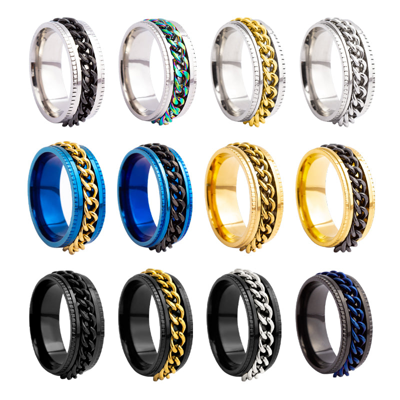 Fashion Chain Rotating Stainless Steel Stress Relief Ring for Men - Multiple Colors Available