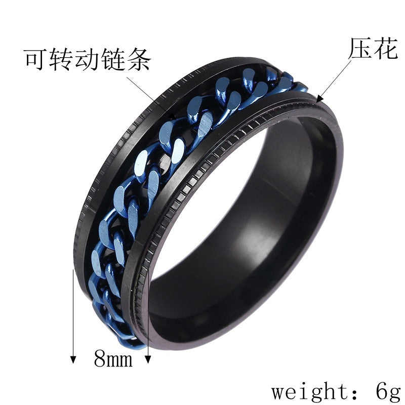 Fashion Chain Rotating Stainless Steel Stress Relief Ring for Men - Multiple Colors Available