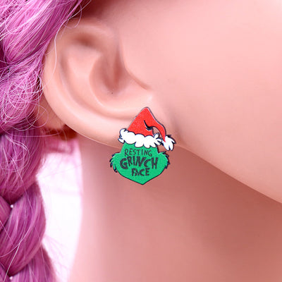 Fashion Christmas Hat Letter Arylic Printing Women'S Ear Studs 1 Pair