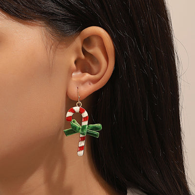 Fashion Christmas Tree Candy Cane Bell Drop Earrings for Women