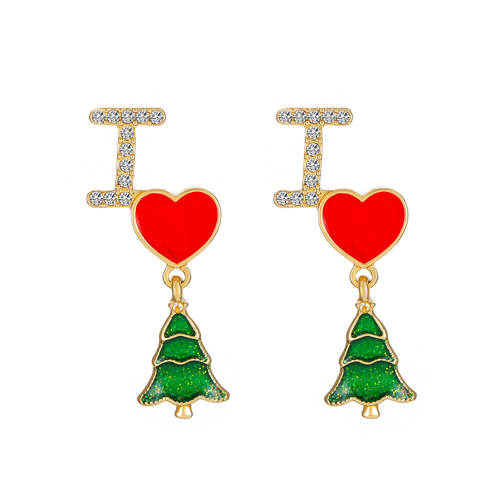 Fashion Christmas Tree Candy Cane Bell Drop Earrings for Women