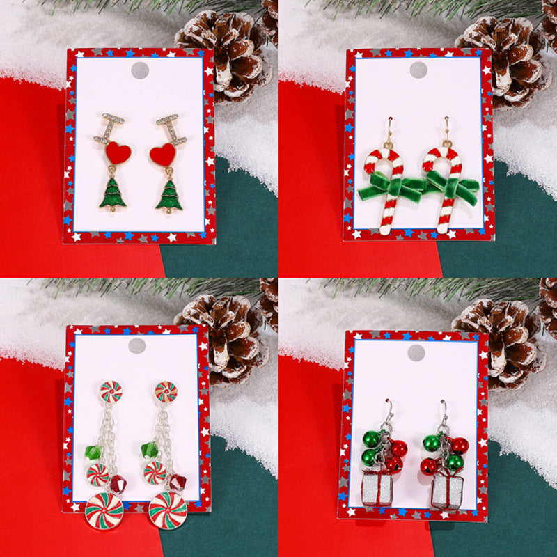 Fashion Christmas Tree Candy Cane Bell Drop Earrings for Women