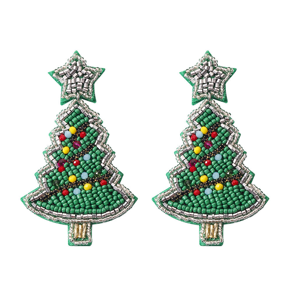 Fashion Christmas Tree Plastic Braid Beads Women'S Drop Earrings 1 Pair