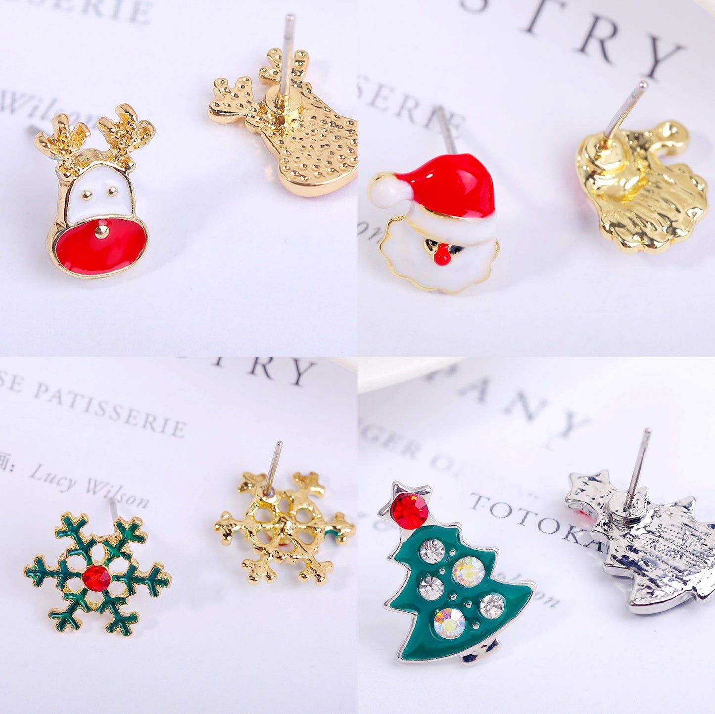 Fashion Christmas Tree Santa Claus Snowflake Alloy Inlay Rhinestones Women'S Ear Studs