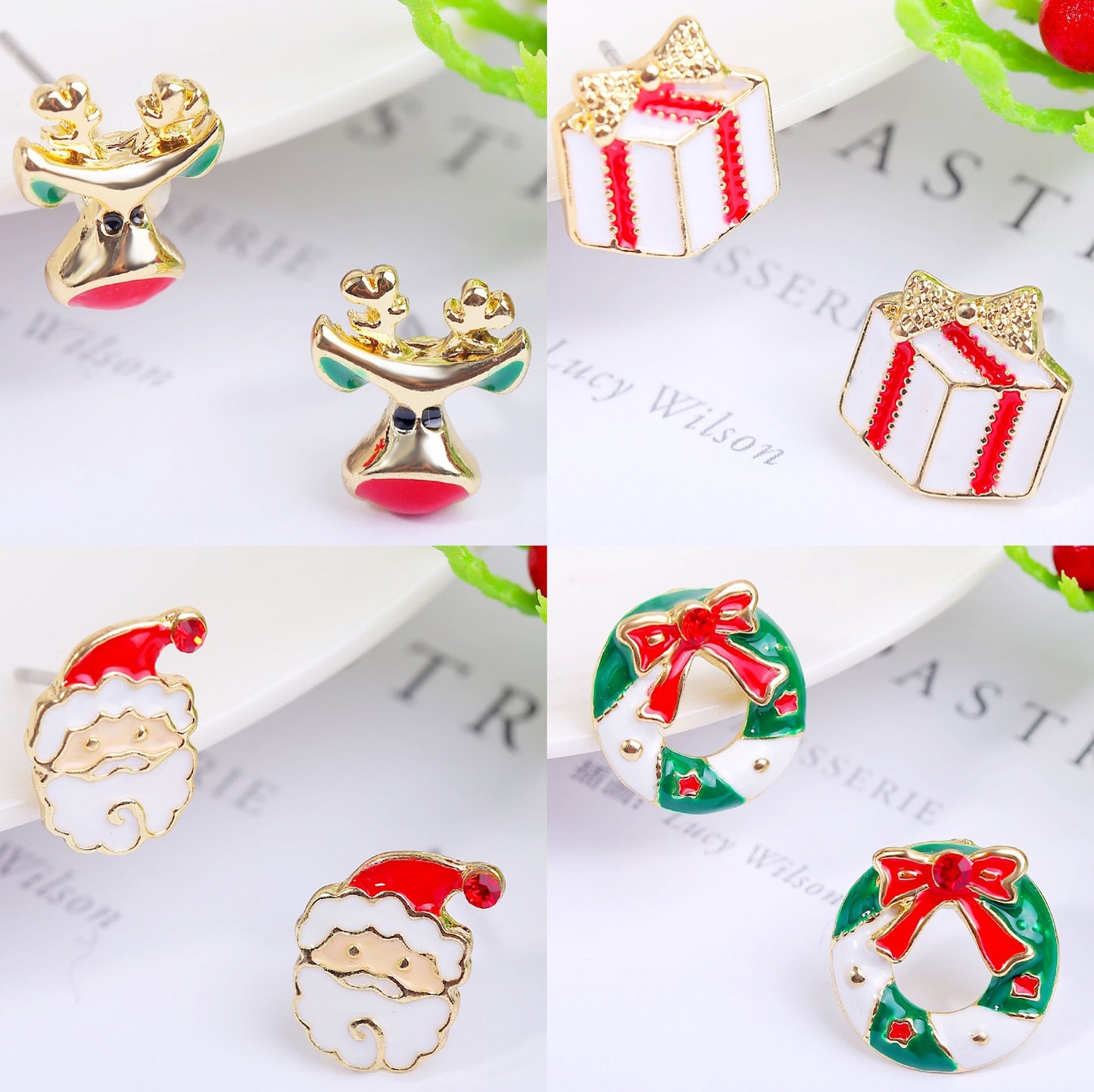 Fashion Christmas Tree Santa Claus Snowflake Alloy Inlay Rhinestones Women'S Ear Studs