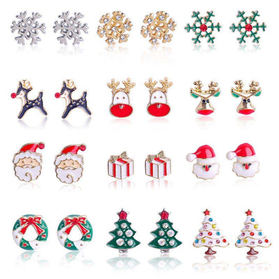 Fashion Christmas Tree Santa Claus Snowflake Alloy Inlay Rhinestones Women'S Ear Studs