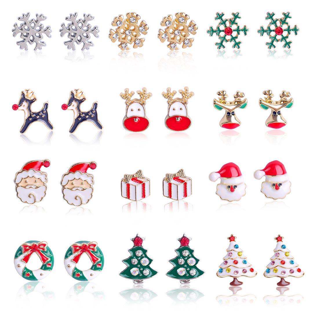 Explosive Christmas Snowflake Bell Tree Stud Earrings Set