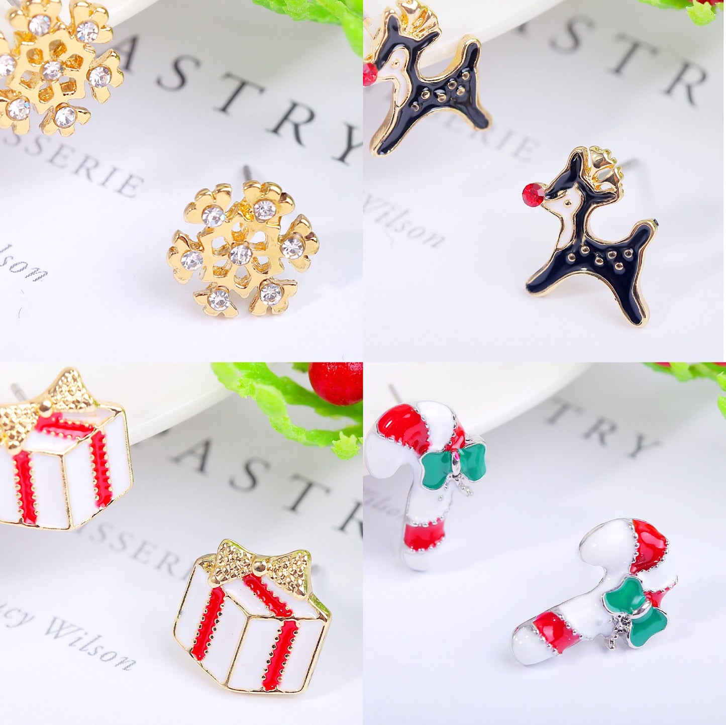 Fashion Christmas Tree Santa Claus Snowflake Alloy Inlay Rhinestones Women'S Ear Studs