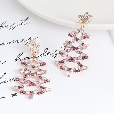 Fashion Christmas Tree Star Alloy Rhinestone Women'S Drop Earrings 1 Pair