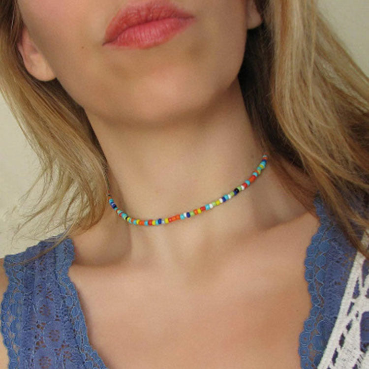 Colorful Glass Beaded Women's Choker Necklace