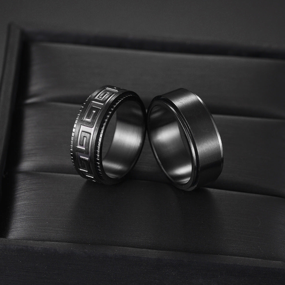 Fashion Circle Black Matte Spinner Titanium Steel Men's Ring 8mm