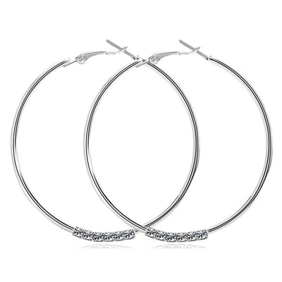 Fashion Circle Titanium Steel Inlay Rhinestones Hoop Earrings 1 Pair