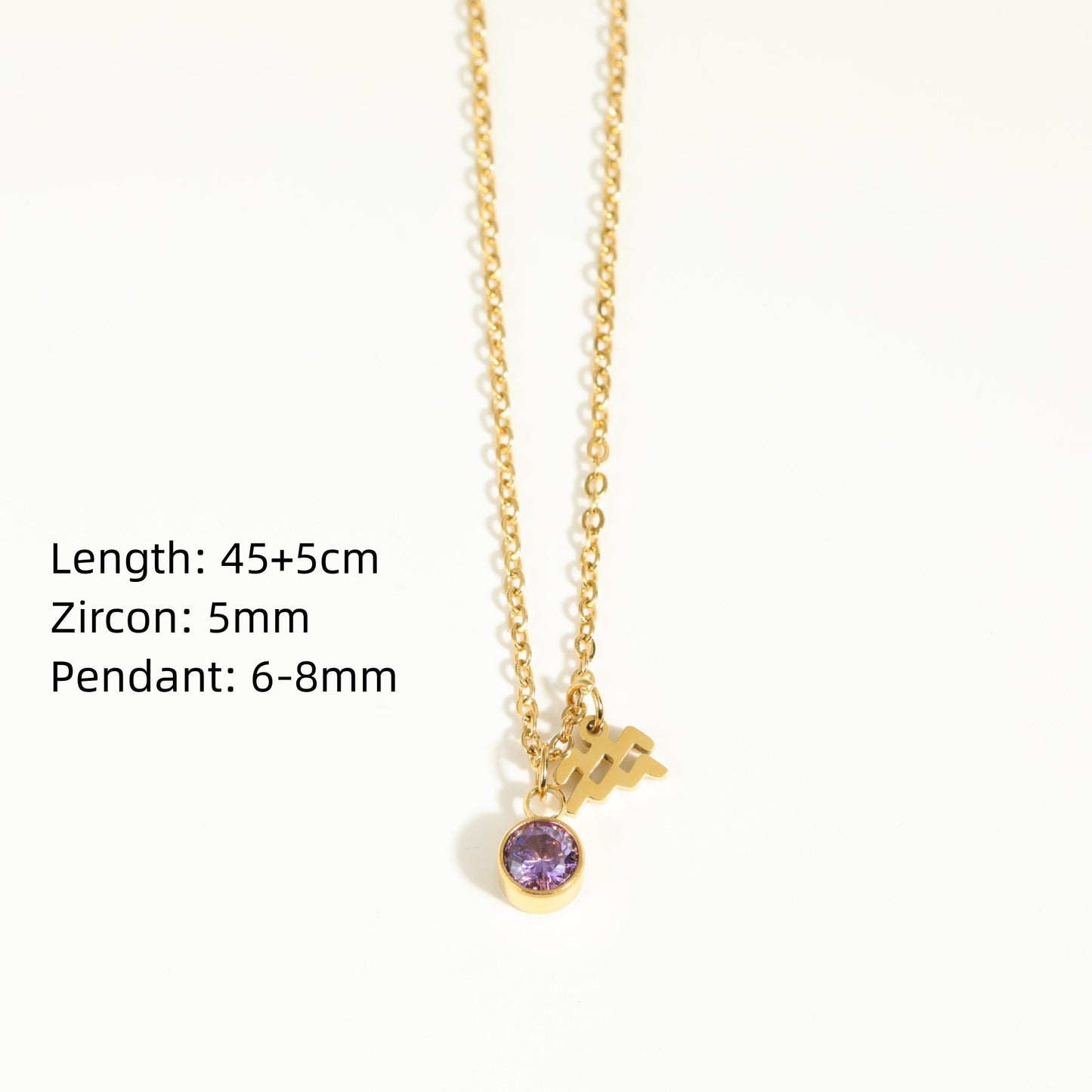 Fashion Zodiac Birthstone Pendant Necklace - 18K Gold Plated Stainless Steel