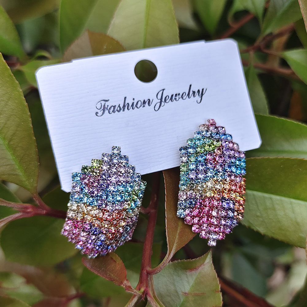 Fashion Colorful Gradient Rhinestone Earrings