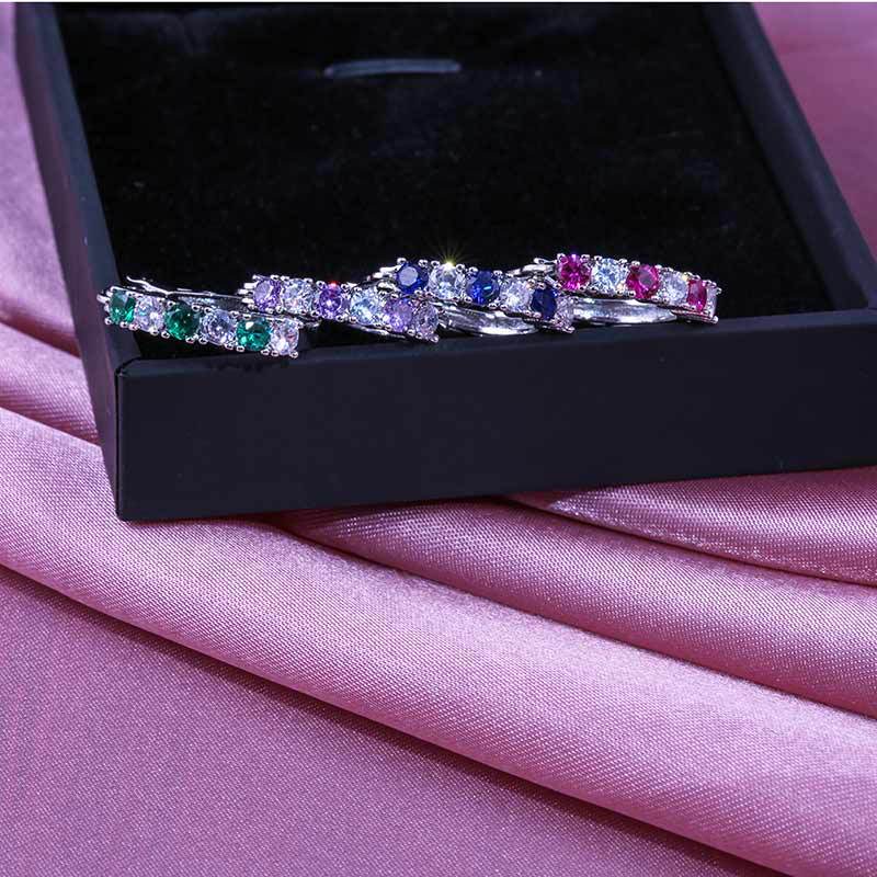 Colorful Zircon Copper Hoop Earrings with Sapphire Accents