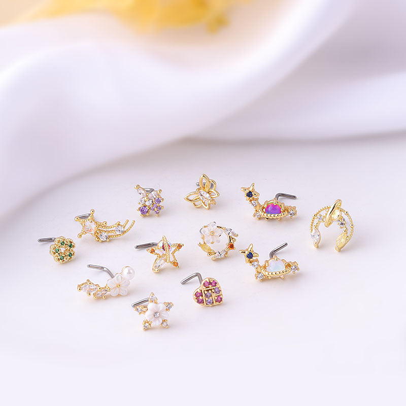 Fashion Colorful Zircon Titanium Steel L Rod Nose Piercing Jewelry