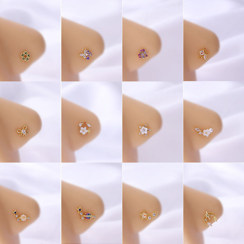 Fashion Colorful Zircon Titanium Steel L Rod Nose Piercing Jewelry