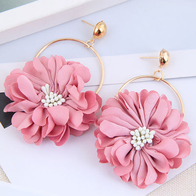 Fashion Concise Layered Petals Exaggerated Alloy Earrings For Women