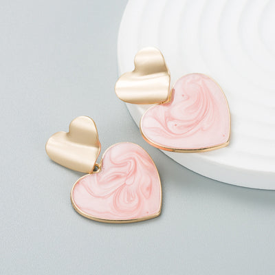 Fashion Contrast Color Alloy Heart-shaped Enamel Earrings