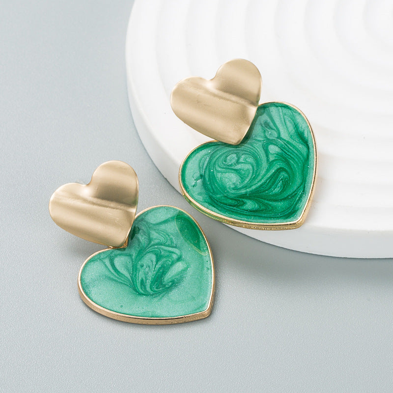 Fashion Contrast Color Alloy Heart-shaped Enamel Earrings