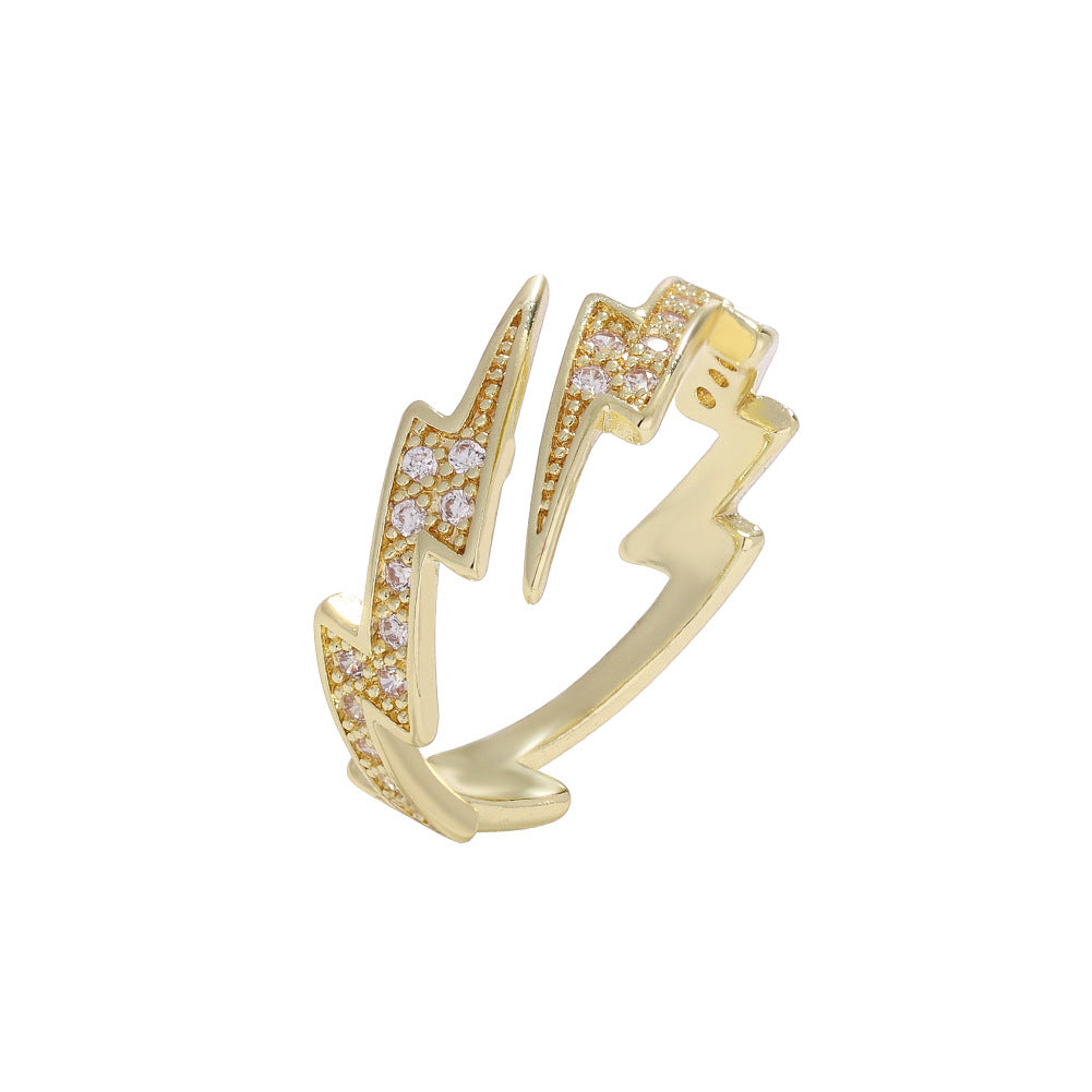 Fashion Copper Zircon Lightning Adjustable Gold Ring