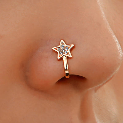 Fashion Copper Inlaid Zircon Star Nose Nail