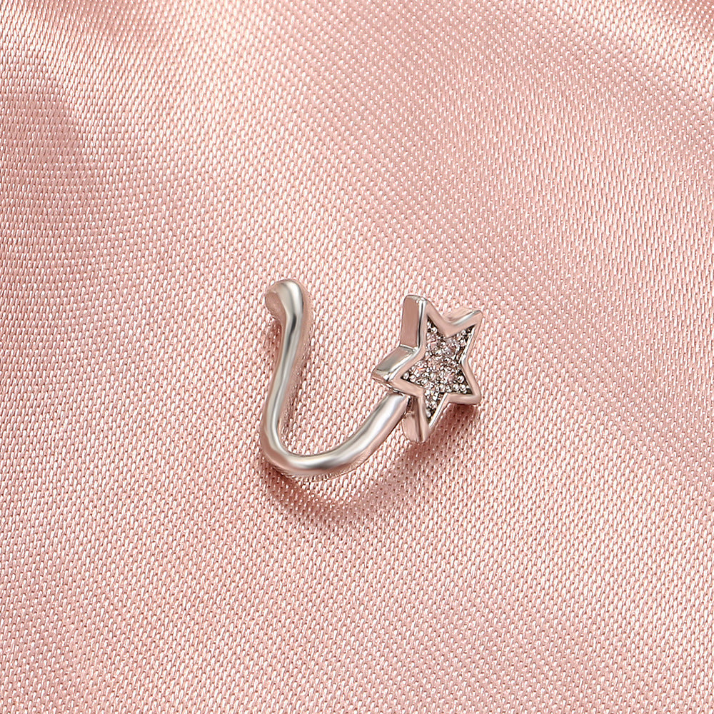 Fashion Copper Inlaid Zircon Star Nose Nail