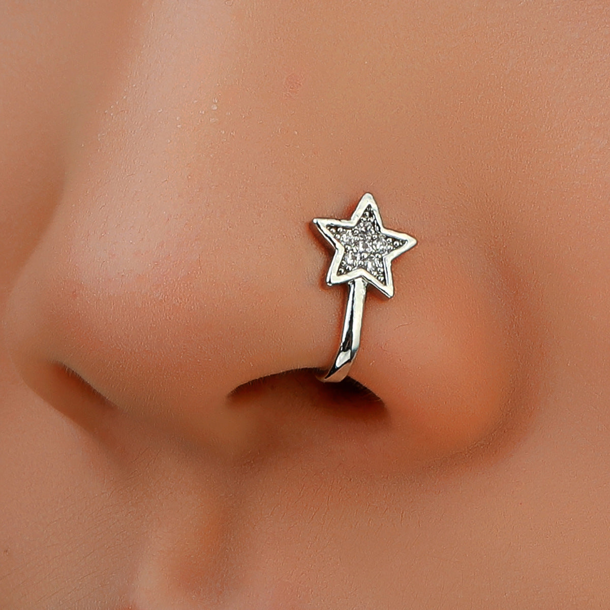 Fashion Copper Inlaid Zircon Star Nose Nail