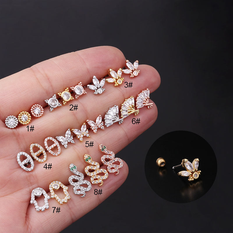 Fashion Zircon Copper and Stainless Steel Ear Studs