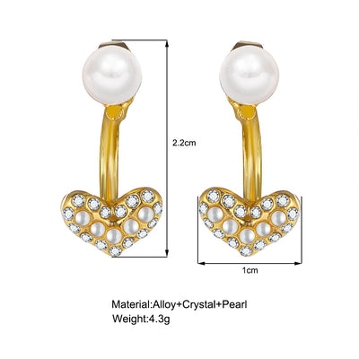 Fashion Creative Simple Retro Diamond Heart Pearl Earrings Wholesale Alloy