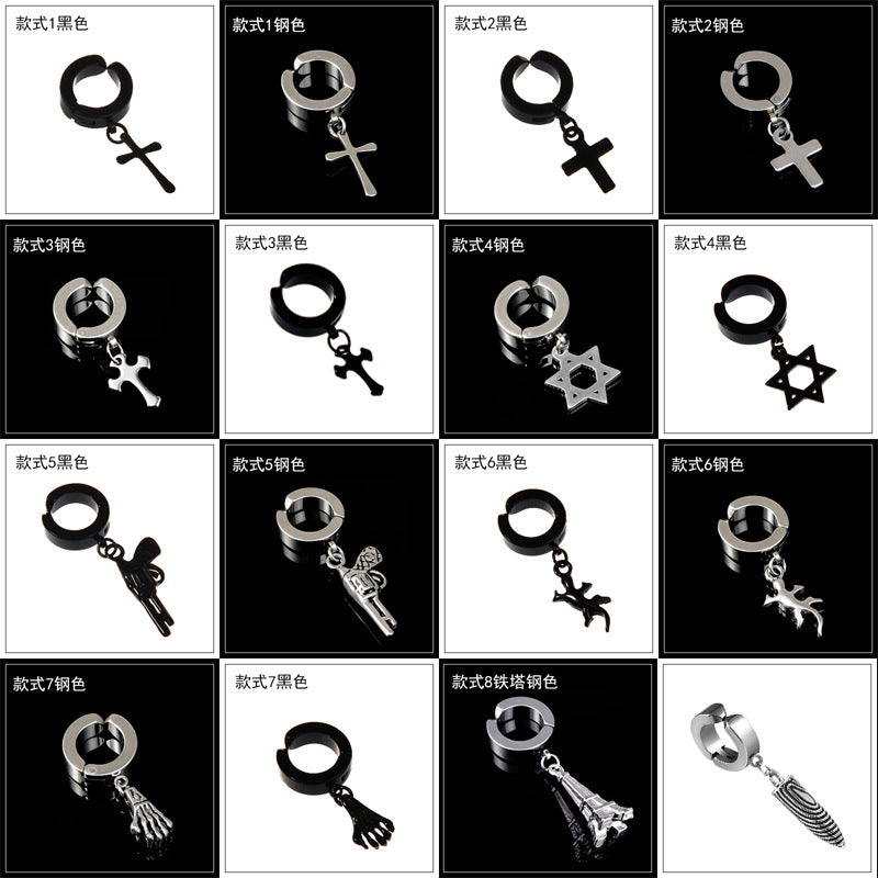 Fashion Titanium Steel Cross Tassel Ear Clips