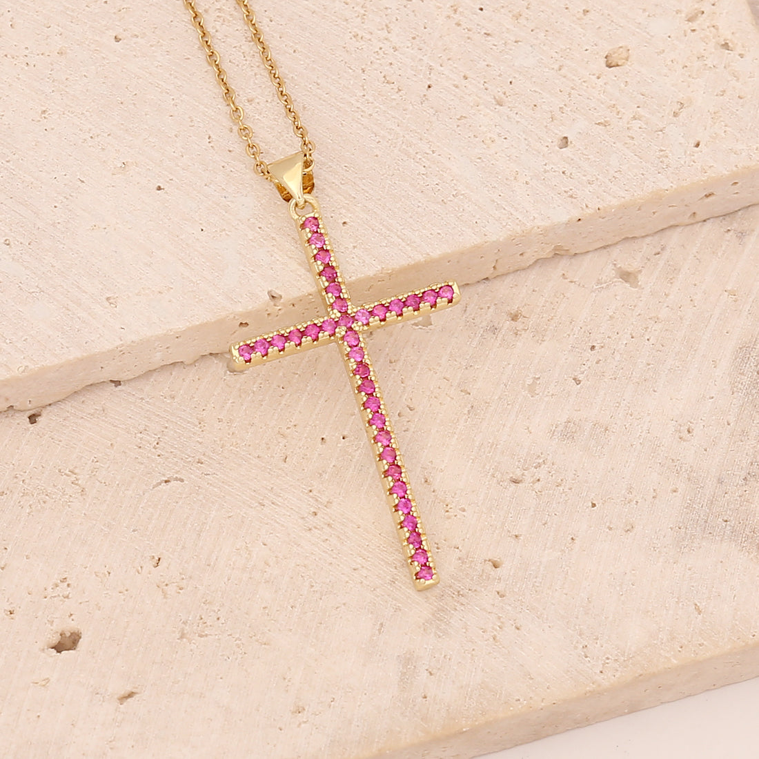 Fashion Cross Stainless Steel Copper Pendant Necklace Inlay Zircon Stainless Steel Necklaces