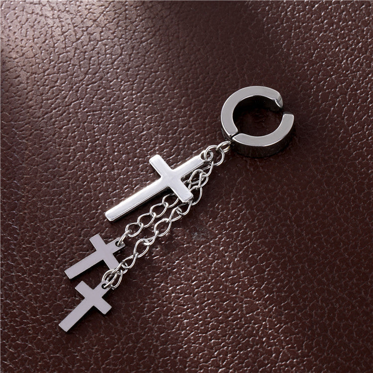 Fashion Titanium Steel Cross Chain Tassel Drop Earrings