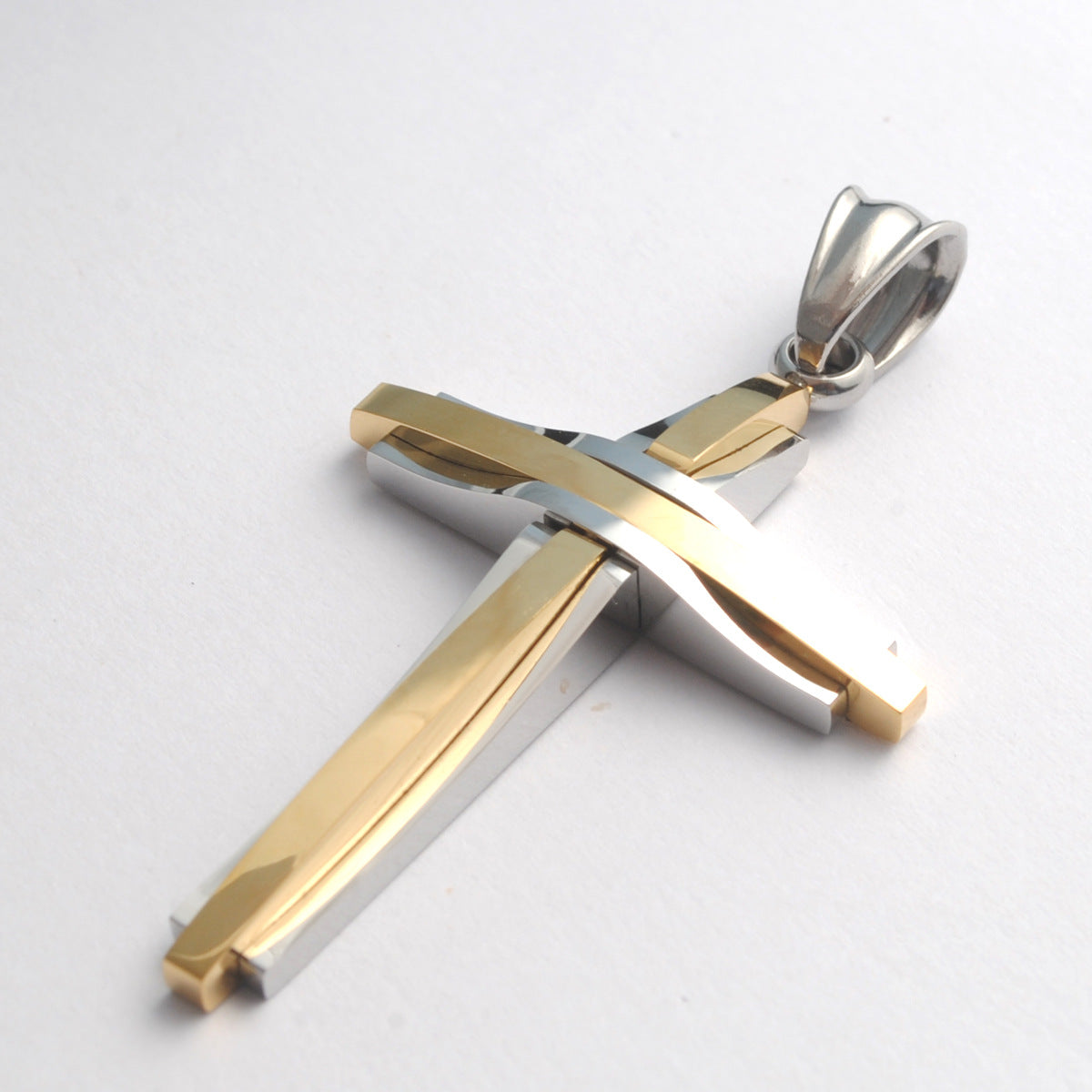 Men's Cross Titanium Steel Pendant Necklace - Polished Finish