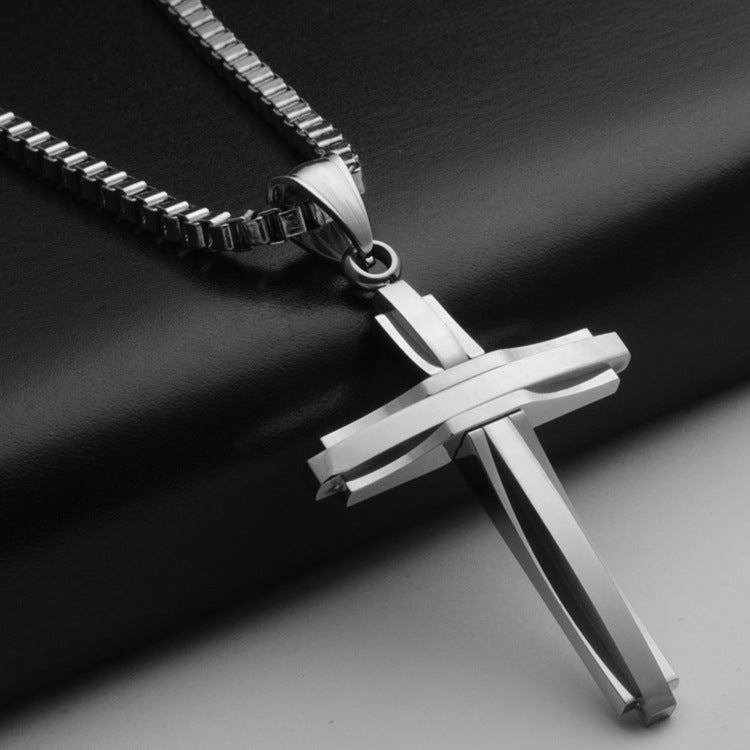 Men's Cross Titanium Steel Pendant Necklace - Polished Finish