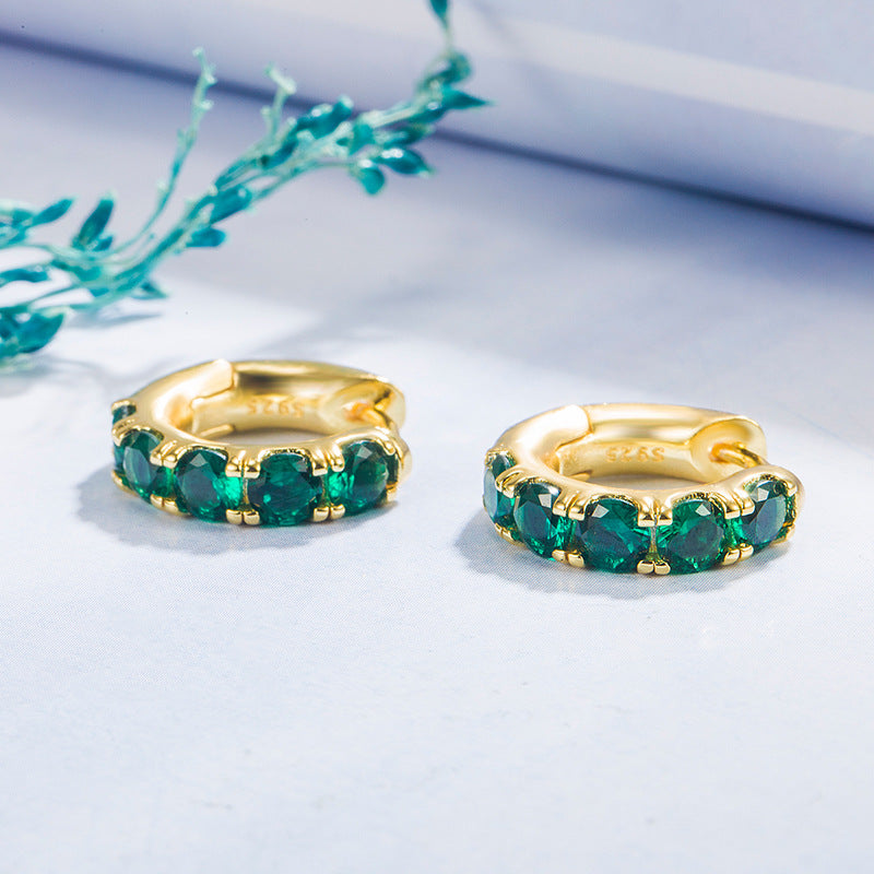 Emerald Geometric 14k Gold Plated Zircon Hoop Earrings for Women