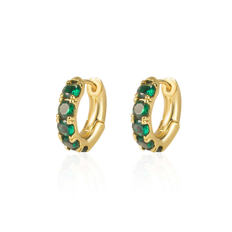 Emerald Geometric 14k Gold Plated Zircon Hoop Earrings for Women